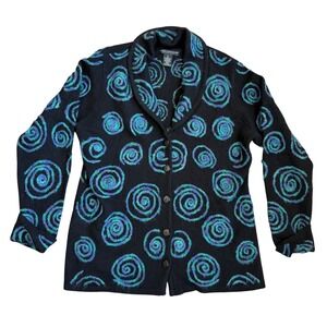 Sarah Spencer Woman Black Teal Spiral Lambswool Blend Cardigan Sweater 1X